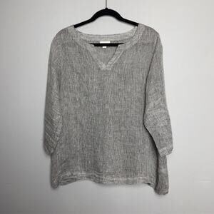 Pure Jill Linen V-Neck Tunic Top, 3/4 Sleeves, - Size Small